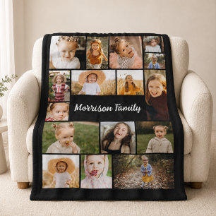 Familien-Foto-Collage Schwarz 16 Fleecedecke
