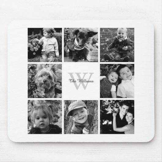 Familien-Foto-Collage und Monogramm Mousepad (Vorne)