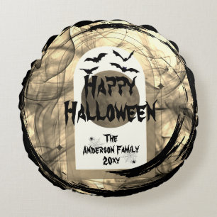 Familien Foto Keepake Spooky Happy Halloween Rundes Kissen