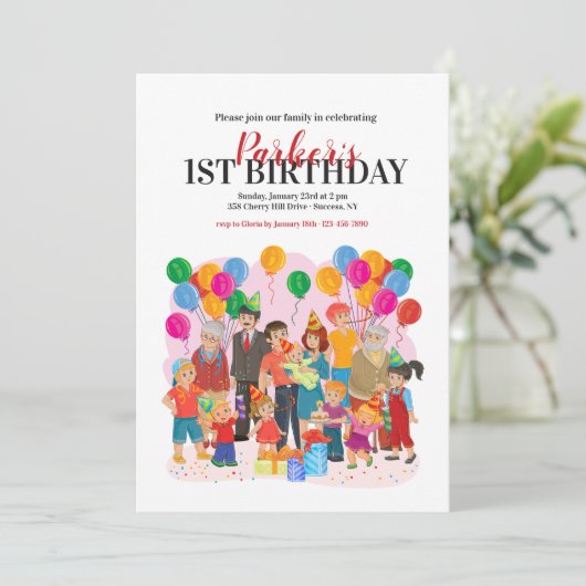 Familien-Geburtstags-Party Einladung (Stehend Vorderseite)