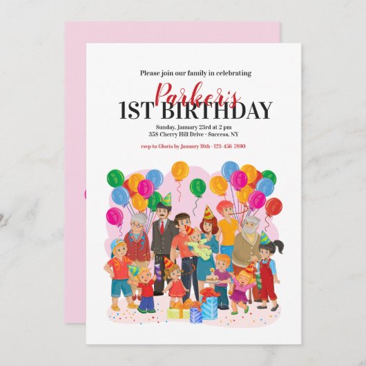 Familien-Geburtstags-Party Einladung (Vorne/Hinten)