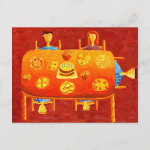 Familien-Geburtstags-Teeparty-Malerei Postkarte