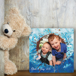 Familien-Geschenkidee Blaue Farbspritzer Benutzerd Fotoplatte