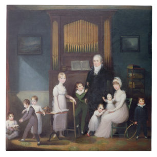 Familien-Gruppe in einem Innenraum, c.1800 Fliese