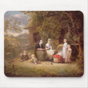 Familien-Gruppe vor einer Thatched Hütte (Öl kan Mousepad