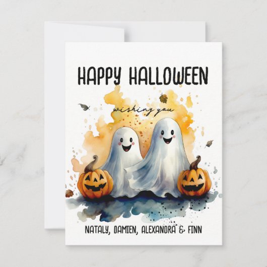 Familien Halloween Karte mit Gespenstern Kürbissen (Vorderseite)