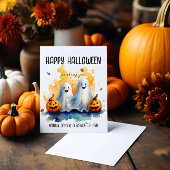 Familien Halloween Karte mit Gespenstern Kürbissen