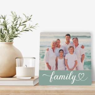 Familien-Herz-Schrift Sage-Grün-Foto Fotoplatte