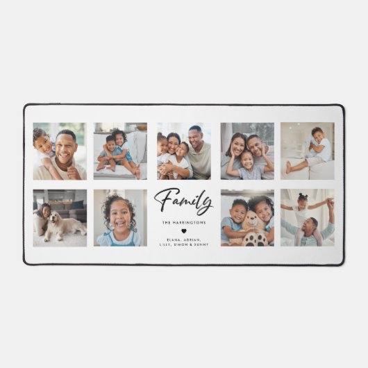Familien-Kalligrafie | 9er Foto-Collage personalis Schreibtischunterlage (Vorderseite)