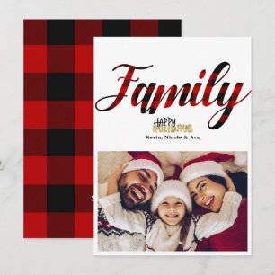 Familien-Karo-Gold-Weihnachts-Fotokarte Einladung