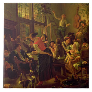 Familien-Mahlzeit (Öl auf Leinwand) Fliese