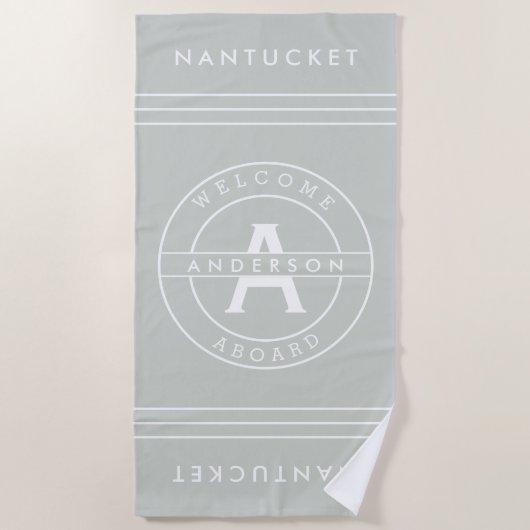Familien-Monogramm-Seestrand-Haus-Seesalz-Grau Strandtuch (Vorderseite)