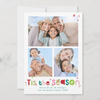 FAMILIEN-MULTI-FOTO moderne lustige Farbtypografie Feiertagskarte