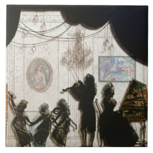 Familien-musikalische Szene, Silhouette (schwarze Fliese