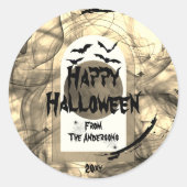 Familien nennen Spooky Bat Spider Web Happy Hallow Runder Aufkleber (Vorderseite)