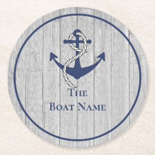 Familien- oder Bootsname Marine-Anker-Seil Nautilu Runder Pappuntersetzer