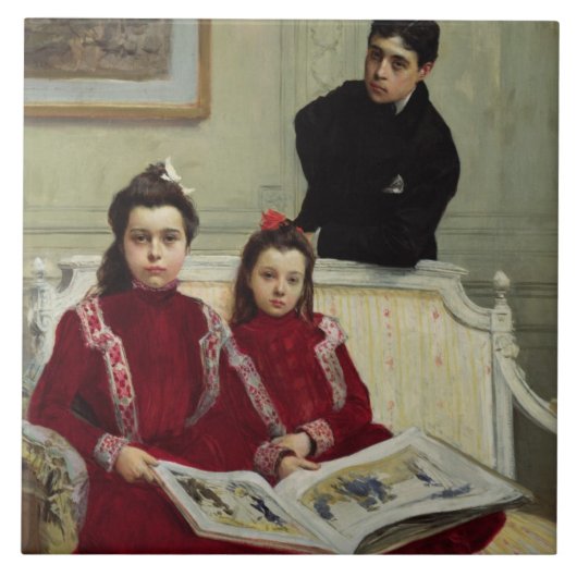 Familien-Porträt eines Jungen und seiner zwei Fliese (Vorderseite)