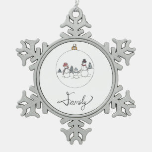 Familien-Schneemann-Ornament Schneeflocken Zinn-Ornament