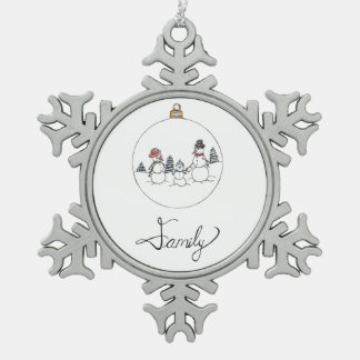 Familien-Schneemann-Ornament Schneeflocken Zinn-Ornament