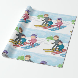 Familien-Ski-Szene im Winter-Schnee Geschenkpapier