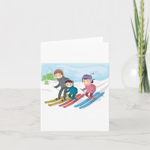 Familien-Ski-Winter-Schneeszene Karte