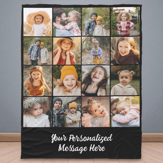 Familien-Text Moderner Individueller 16-Foto-Colla Fleecedecke