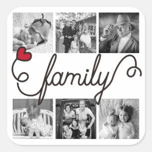 Familien Typografie Kunst Rotes Herz Instagram Fot Quadratischer Aufkleber