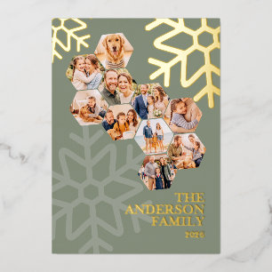 Familien-Urlaubsfoto Moderne Schneeflocken-Collage Folien Feiertagskarte