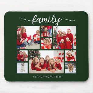 Familien-Weihnachten 9-Foto-Collage Waldgrün Mousepad