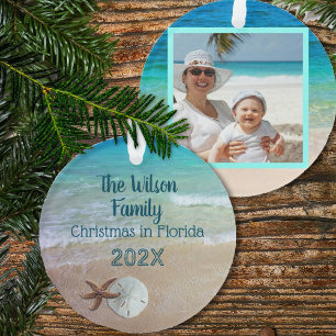 Familien-Weihnachten-Strand-Muscheln Foto-Ornament Ornament