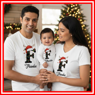 Familien-Weihnachts-Geweih-Santa-Hut mit Monogramm T-Shirt