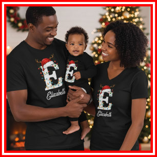 Familien-Weihnachts-Geweih-Santa-Hut mit Monogramm T-Shirt