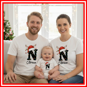 Familien-Weihnachts-Geweih-Santa-Hut mit Monogramm T-Shirt