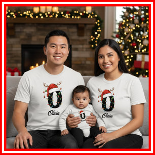 Familien-Weihnachts-Geweih-Santa-Hut mit Monogramm T-Shirt
