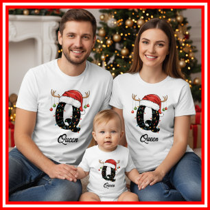 Familien-Weihnachts-Geweih-Santa-Hut mit Monogramm T-Shirt