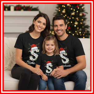 Familien-Weihnachts-Geweih-Santa-Hut mit Monogramm T-Shirt