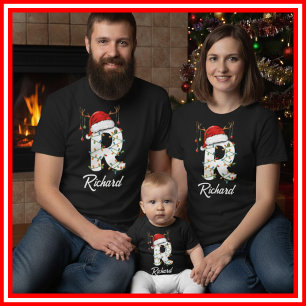 Familien-Weihnachts-Geweih-Santa-Hut mit Monogramm T-Shirt