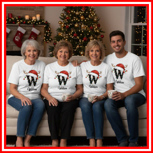 Familien-Weihnachts-Geweih-Santa-Hut mit Monogramm T-Shirt