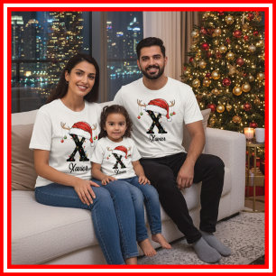 Familien-Weihnachts-Geweih-Santa-Hut mit Monogramm T-Shirt