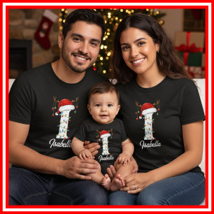 Familien-Weihnachts-Geweih-Santa-Hut mit Monogramm T-Shirt