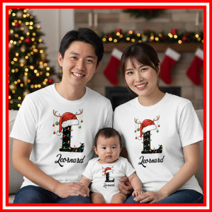 Familien-Weihnachts-Geweih-Santa-Hut mit Monogramm T-Shirt