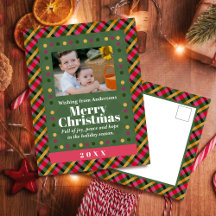 Familien-Weihnachts-Karo-Foto-Feiertags-Postkarte