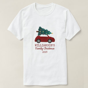 Familien-Weihnachts-Vintage-Auto Personalisiertes T-Shirt