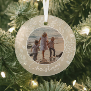 Familien-Weihnachtsfoto Elfenbein Ornament Aus Glas