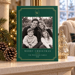 Familien-Weihnachtsfoto Grünes und goldenes Mono Feiertagskarte