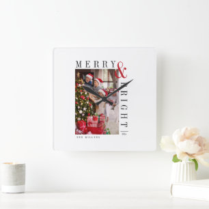 Familien-Weihnachtsfoto Karte Moderne Schrift Feie Quadratische Wanduhr