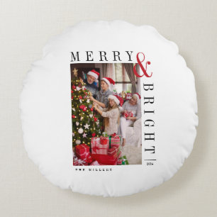 Familien-Weihnachtsfoto Karte Moderne Schrift Feie Rundes Kissen