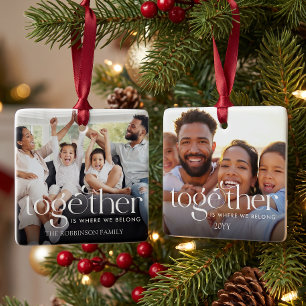 Familien-Weihnachtsfoto mit zwei Bildern Keramikornament