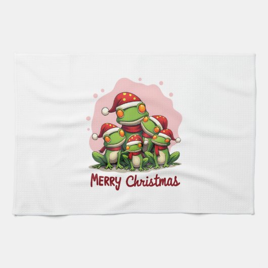 Familien-Weihnachtsfrösche (1) Geschirrtuch (Horizontal)
