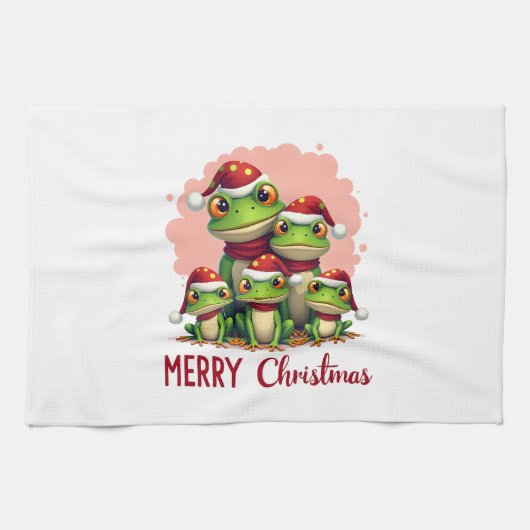 Familien-Weihnachtsfrösche (3) Geschirrtuch (Horizontal)
